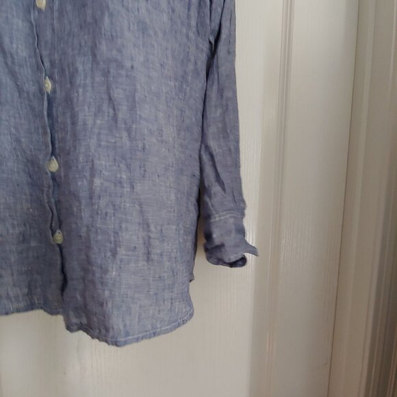 CP Shades FP Linen Beach Coastal Cruise Resort Top M Sleeve Pocket USA Chambray - Picture 6 of 11